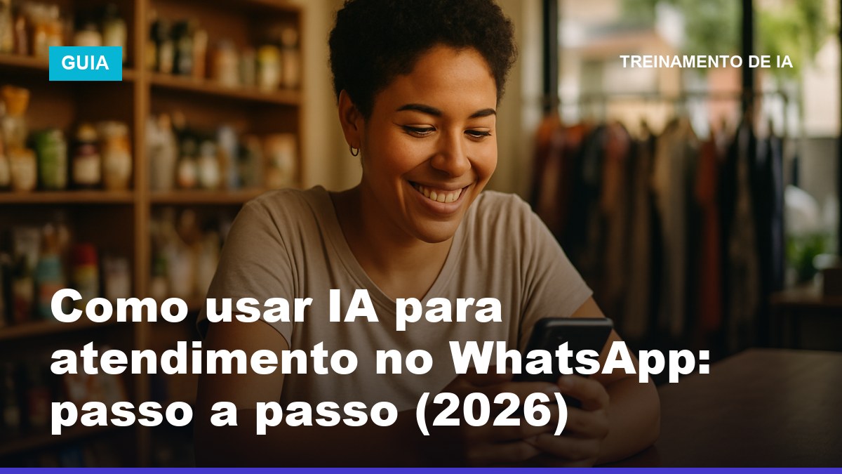 Atendente de pequena empresa usando IA para atendimento no WhatsApp pelo celular