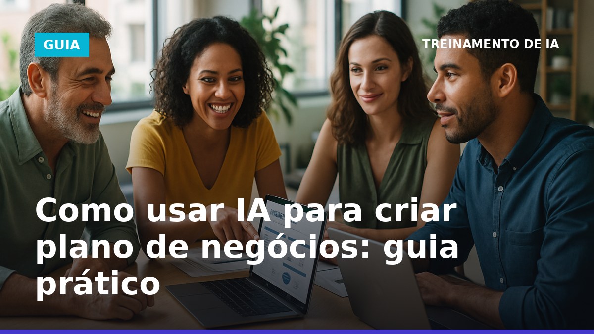 Empreendedores brasileiros usando IA para criar plano de negócios em laptops