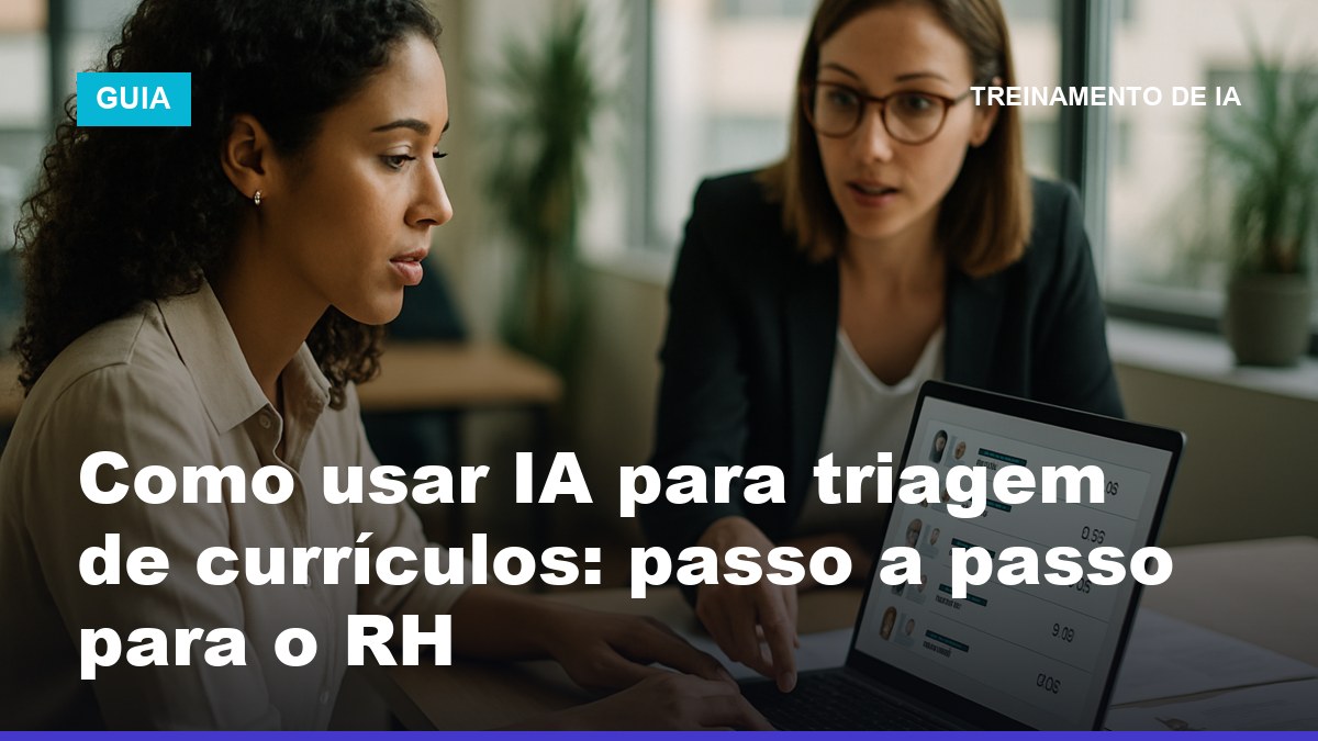 Recrutadora brasileira usando IA para triagem de currículos em notebook, analisando ranking de candidatos no RH