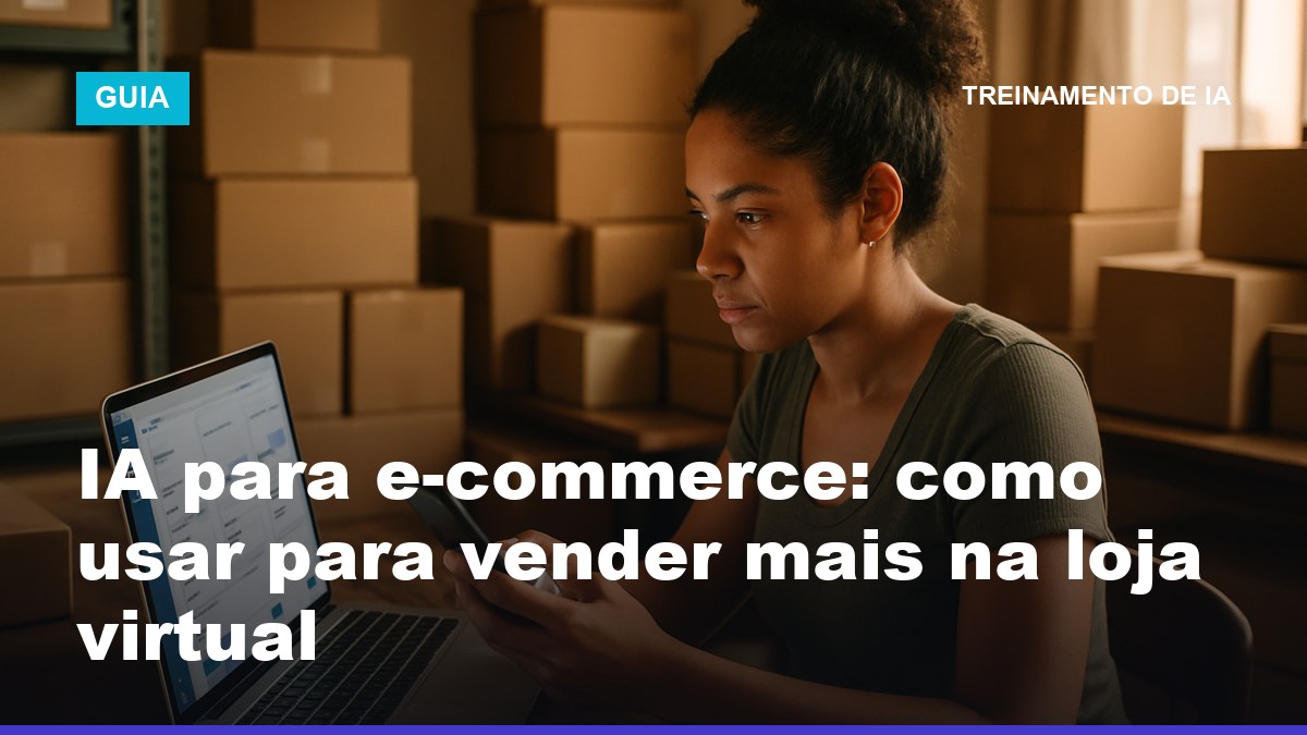 Lojista brasileira usando IA para e-commerce no notebook, acompanhando vendas da loja virtual e atendimento no WhatsApp